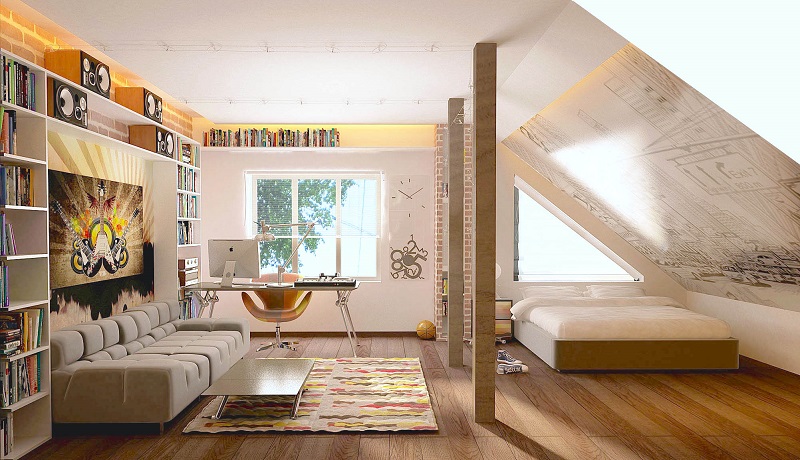 Interior Of The Apartment In The Attic Floor