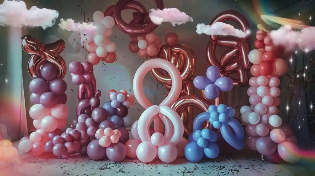 Step-by-step visual guide showing tools, decorations, and planning for launching a balloon business for beginners