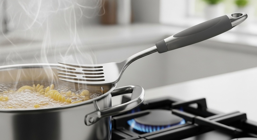 Silicone pasta fork with drainage hole for spaghetti serving