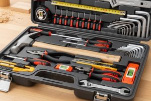 beginner tool kit with basic hand tools arranged neatly