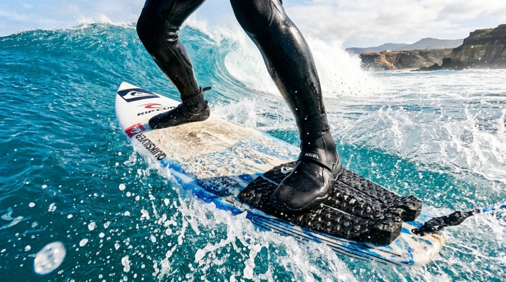 Flexible surf shoes with textured rubber soles designed for grip and surf shoe comfort