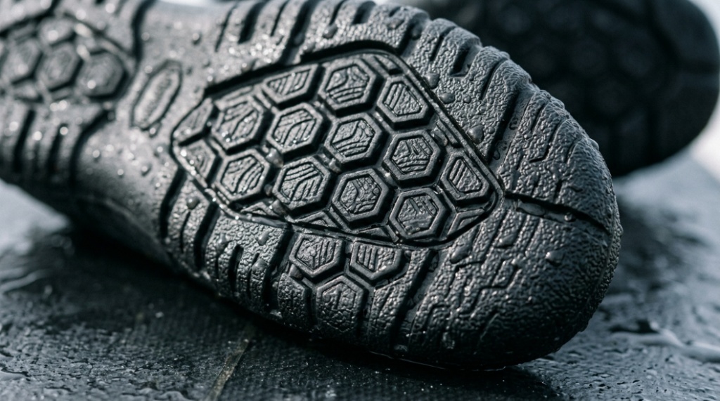 Close-up of high-traction anti-slip surf shoes for reef and rocky shoreline surfing