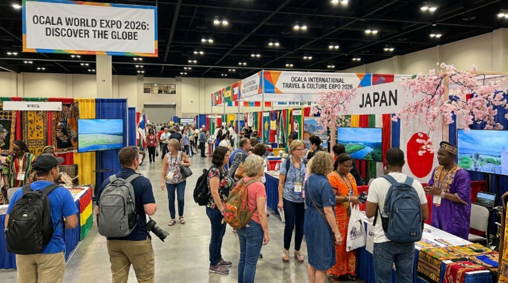 Visitors exploring global tourism displays at the Ocala international travel and culture expo 2026