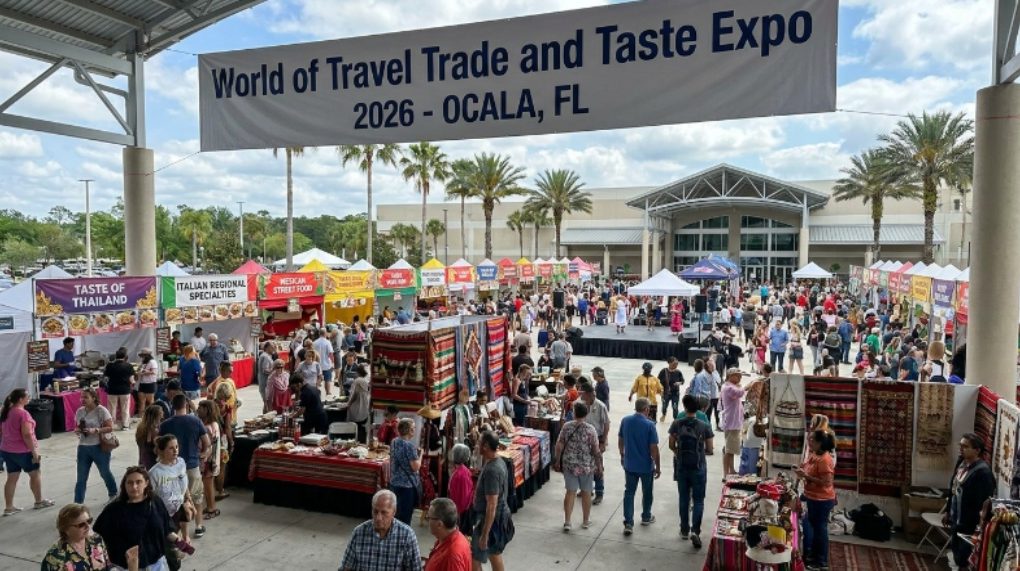 International food stalls and cultural exhibits at the World of Travel Trade and Taste Expo 2026 in Ocala Florida