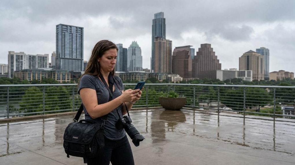 Austin creator filming outdoors during golden hour