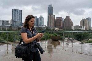 Austin creator filming outdoors during golden hour