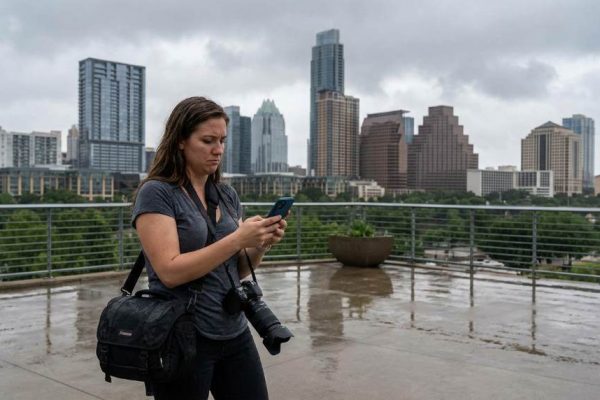 Austin creator filming outdoors during golden hour