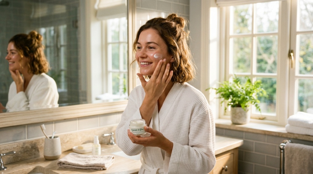 Bottle of retinol serum and peptide moisturizer on a marble countertop.