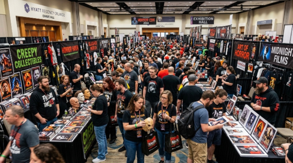 Horror convention crowd exploring vendor booths at Hyatt Regency Orlando