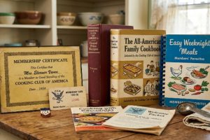 Vintage Cooking Club of America membership materials and cookbook collection
