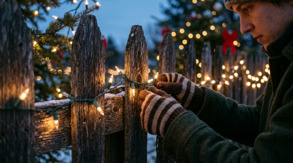 Discounted holiday party lights on display with clearance price tags.