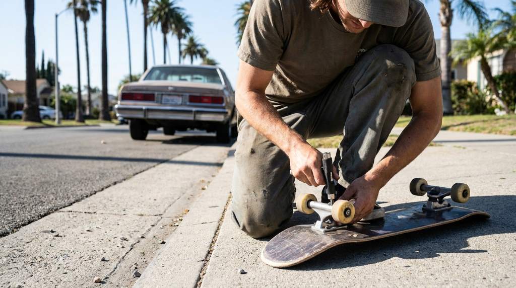 Worn skateboard wheel with visible flat spot